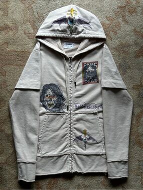 Drop Dead RARE 1 of 1 Death Metal Custom Zip Up Jacket with Hand Drawn Graphic